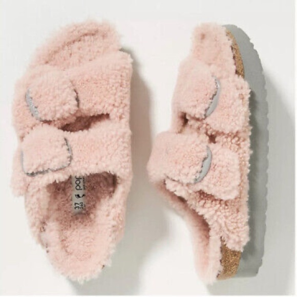 Birkenstock Papillio Arizona Big Buckle Shearling Slide Sandal Teddy Pink - Picture 9 of 9